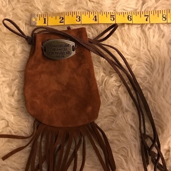 Leather suede purse pouch with draw strings. Handmade. - Picture 5 of 5